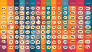 A colorful infographic showing the frequency of lottery numbers drawn, with each number represented by a different color and the most frequently drawn numb